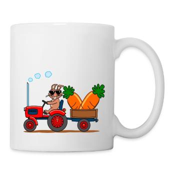 Cool rabbit on tractor with giant carrots - Mug - white - Right