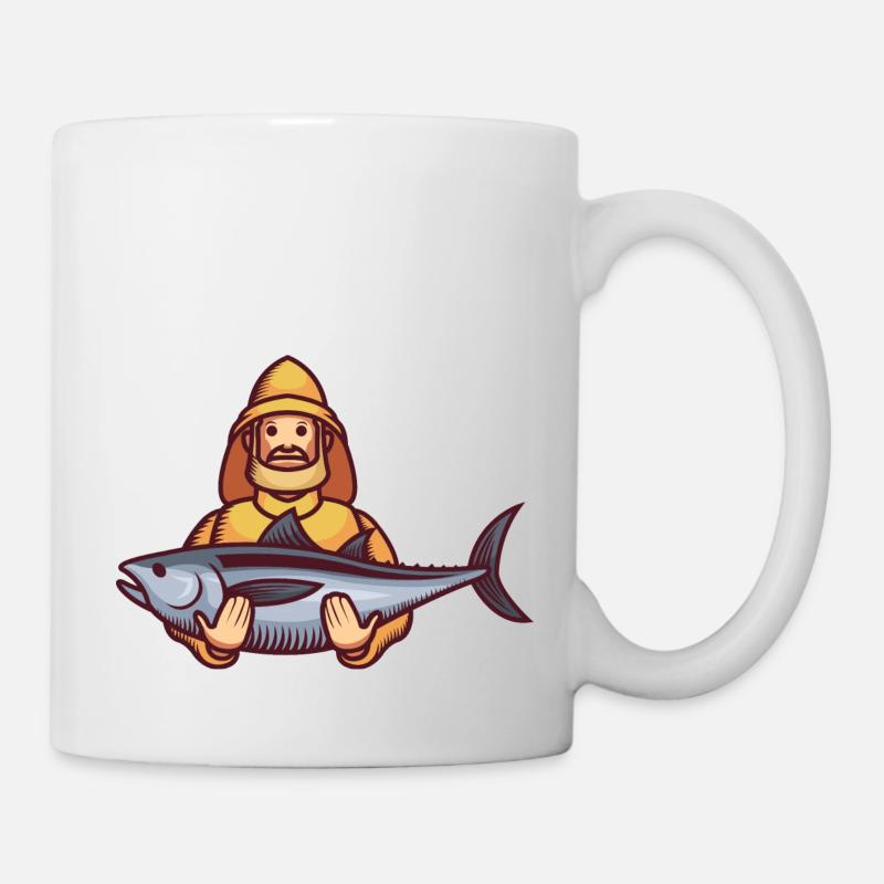 Fischer mit großen Fischen - Tasse - Weiß