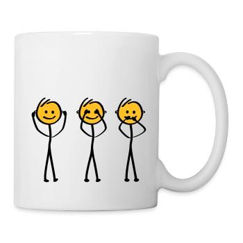 Slogan Hören, sehen und schweigen. Drei Affen - Tasse - Weiß - Rechts