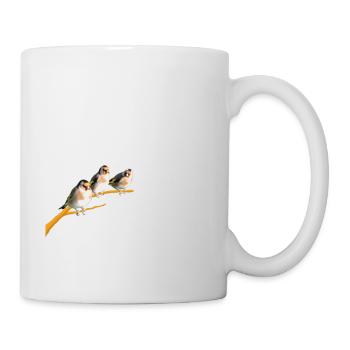 European goldfinches on a branch - Mug - white - Right