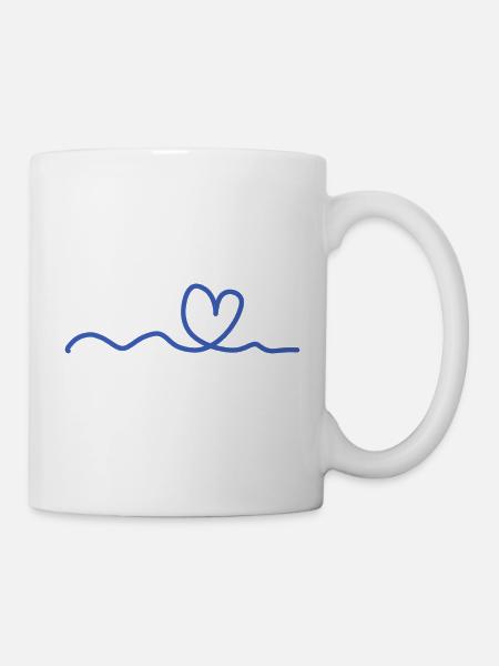 blaues Herz Linie - Tasse - Weiß