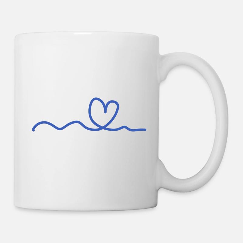 blaues Herz Linie - Tasse - Weiß