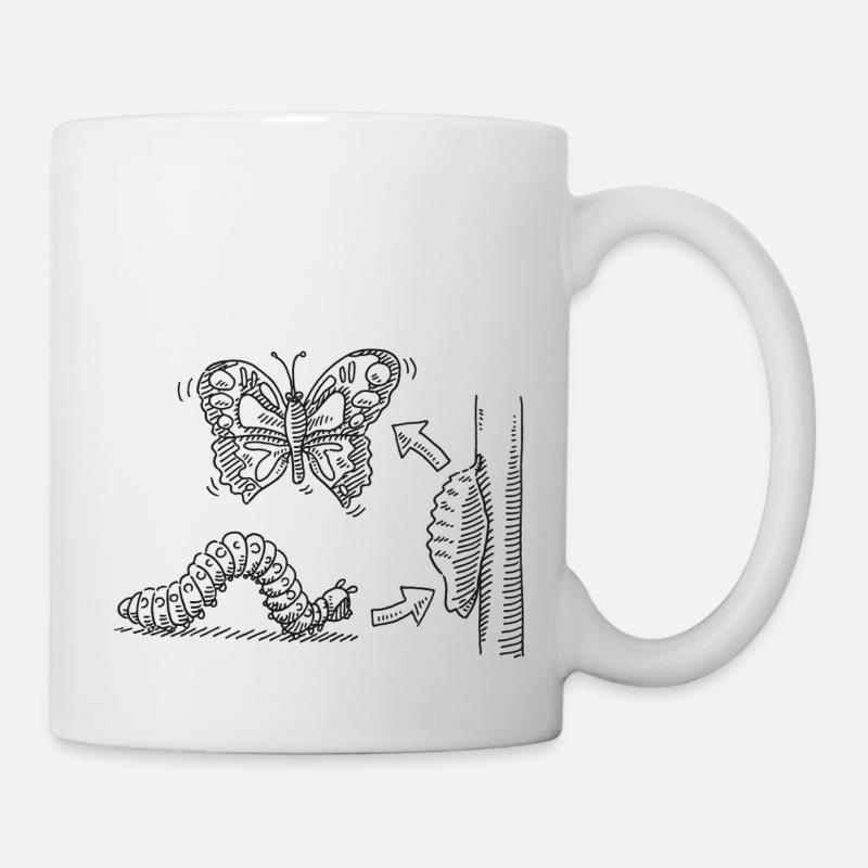 Metamorphosis Caterpillar Pupa Butterfly - Mug - white