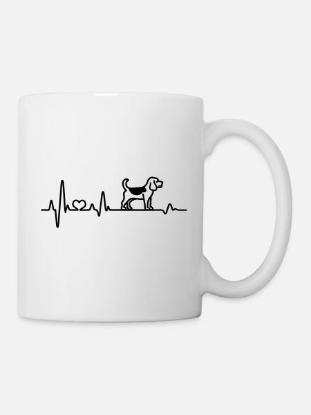 Beagle süßer Hund Herzfrequenz Herzschlag Liebe - Tasse - Weiß