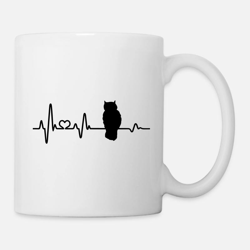 Herzschlag Eule Eulenliebhaber Geschenk Kauz Uhu - Tasse - Weiß