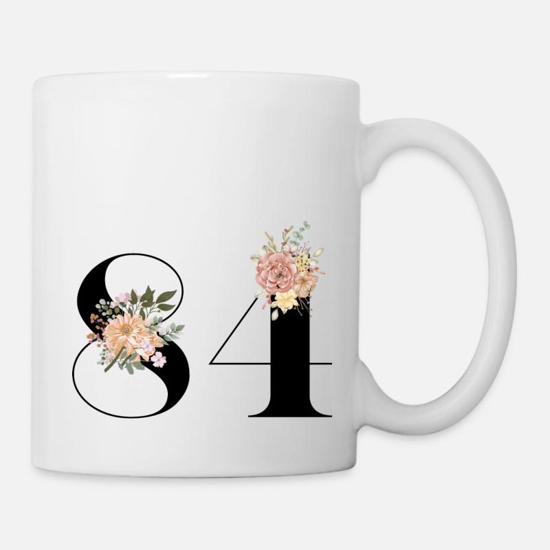 84e anniversaire fleuris (Cadeau de 84 ans) - Mug blanc - blanc