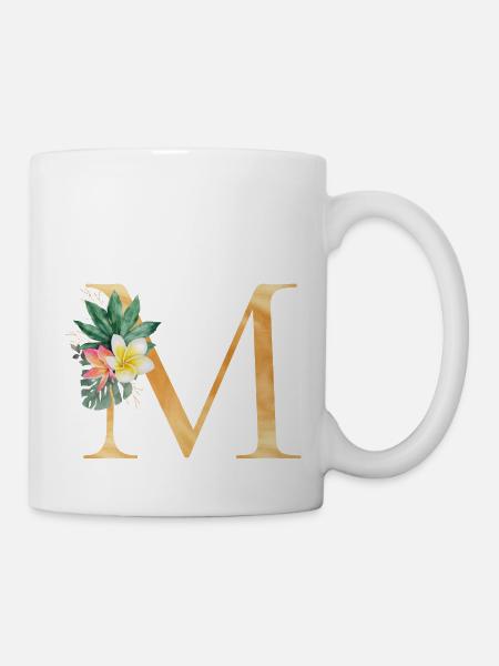 Monogramme personnalisable M Botanique tropicale - Mug blanc - blanc