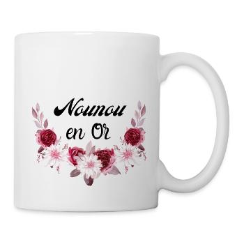 nounou en or Couronne de fleurs - Mug blanc - blanc - Droite