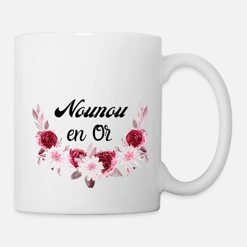 nounou en or Couronne de fleurs - Mug blanc - blanc