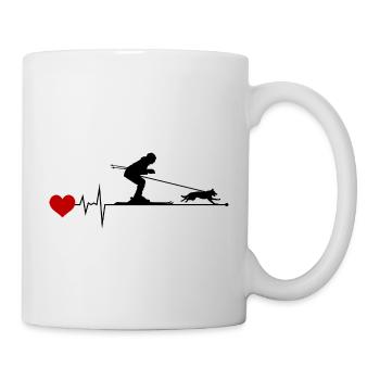 Hund Skijöring Skifahren Wintersport Herzschlag Puls - Tasse - Weiß - Rechts