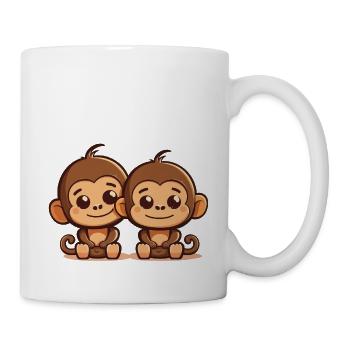 Cute Monkeys Siblings Brother Sister Comic Animal - Mug - white - Right