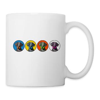Vier Dackel in Kreisen farbig - Tasse - Weiß - Rechts