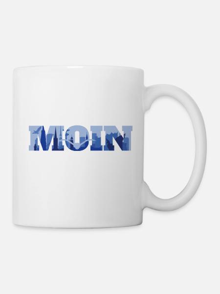Moin Hamburg Skyline Silhouette Hafen Möwe Meer - Tasse - Weiß