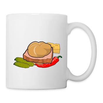 Leberkäse rolls, cucumbers, cheese and chili peppers - Mug - white - Right