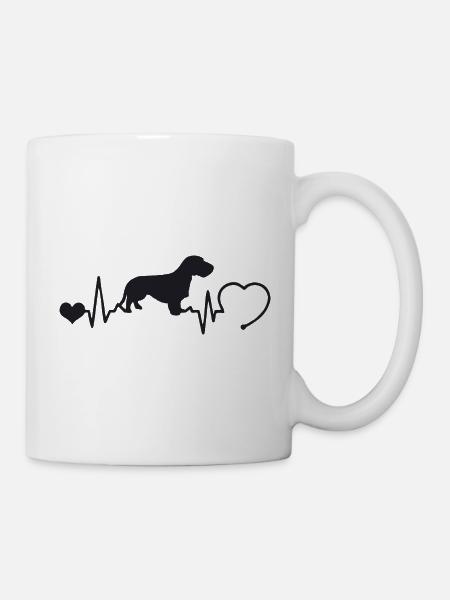 Rauhaardackel mit Herzschlag - Tasse - Weiß