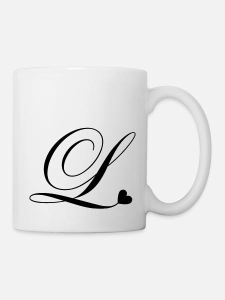 Lettre l calligraphie cœur - Mug blanc - blanc