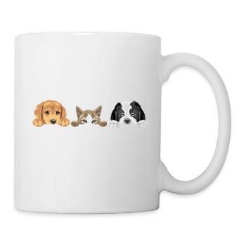 Golden Retriever, Katze und Bernhardiner - Tasse - Weiß - Rechts