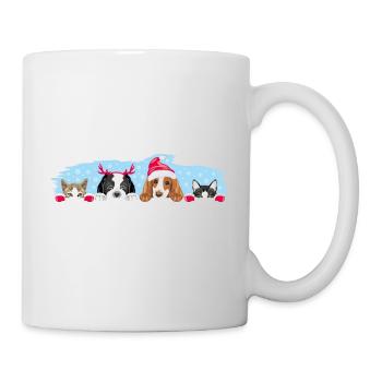 Peeking dogs and cats in Christmas accessories - Mug - white - Right