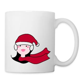 Glückliches Mädchen mit Weihnachtsmannmütze - Tasse - Weiß - Rechts