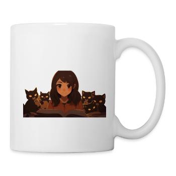 chats avec fille d’anime - Mug blanc - blanc - Droite