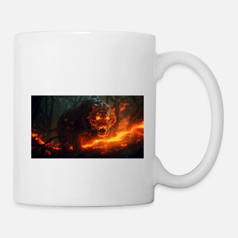 orange tiger with big fangs in the forest - Tasse - Weiß