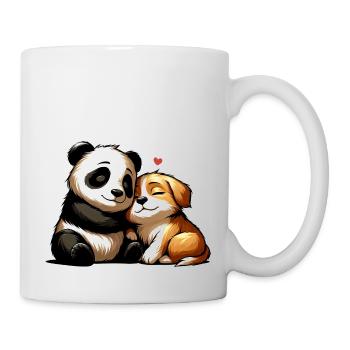 Cuddling Dog And Panda In Love - Tasse - Weiß - Rechts