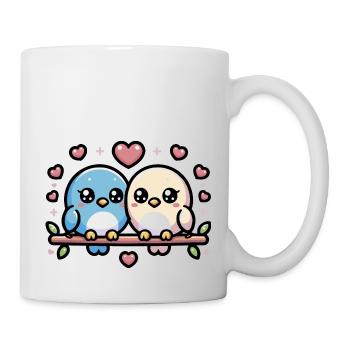 cute lovebirds perched on a branch - Mug - white - Right