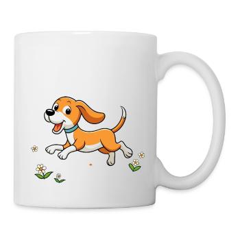 Fröhlicher Beagle läuft auf dem Feld - Tasse - Weiß - Rechts