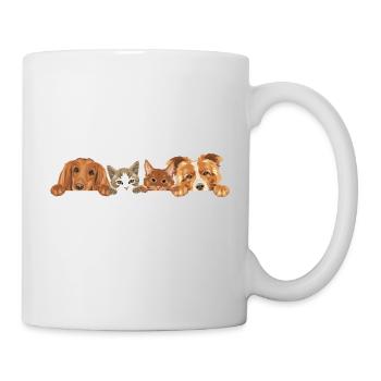 Zwei süße Katzen und zwei Hunde - Tasse - Weiß - Rechts