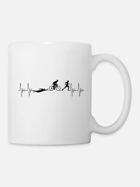 Triathlon Herzschlag EKG Schwimmen Fahrrad Laufen - Tasse - Weiß