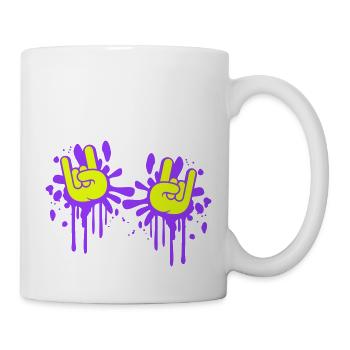 Two Heavy Metal Hard Rock Cool Graffiti Hand Gesture - Mug - white - Right