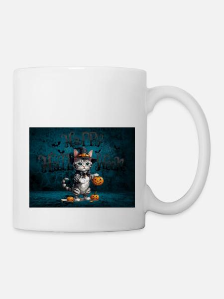 Gespenstische niedliche Halloween-Katze Spooky - Tasse - Weiß
