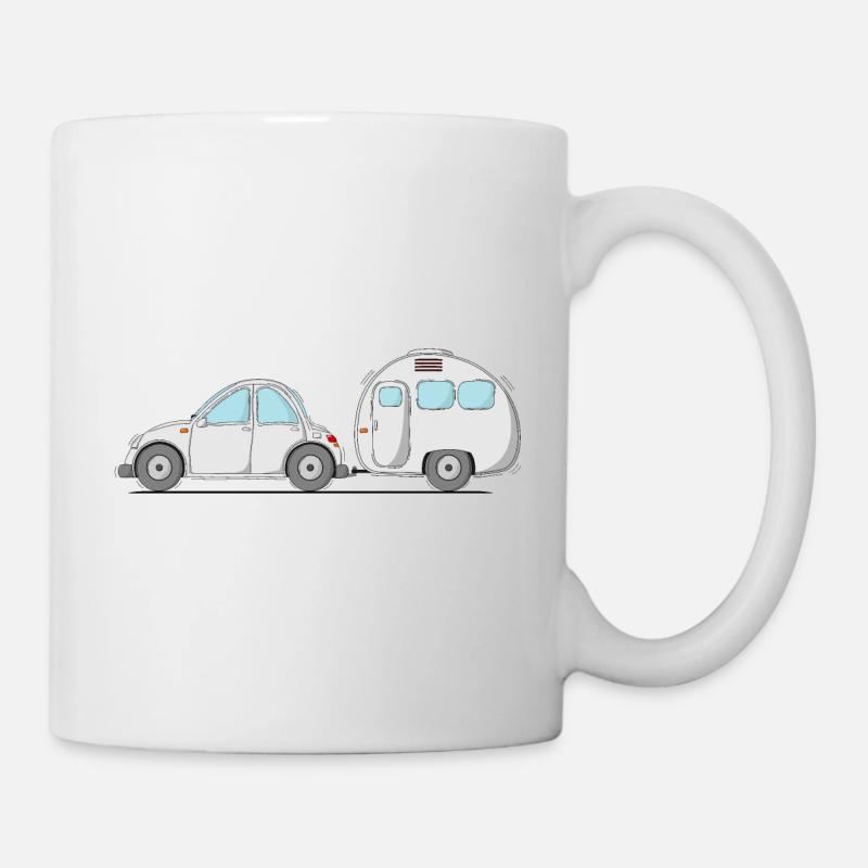 Auto mit Wohnwagen Grau - Tasse - Weiß