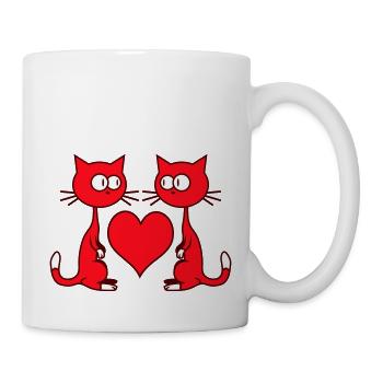 Deux chats heureux coeur 2 amis couple équipe - Mug blanc - blanc - Droite
