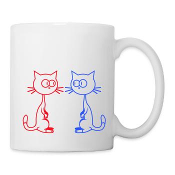 2 Neugierige Komische Katzen Gucken Sich Lustig An - Tasse - Weiß - Rechts