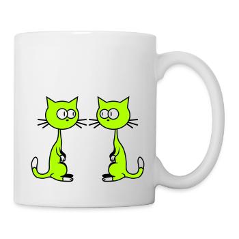 2 Neugierige Komische Katzen Gucken Sich Lustig An - Tasse - Weiß - Rechts
