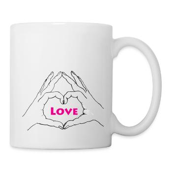 Hände formen ein Herz. Love. Pink. Liebe - Tasse - Weiß - Rechts