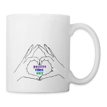 Hände formen ein Herz. Positive vibes only - Tasse - Weiß - Rechts