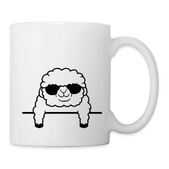 Schaf Hinter Zaun Mauer Sonnenbrille Schäfchen - Tasse - Weiß - Rechts