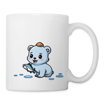 Ours polaire mignon avec des poissons - Mug blanc - blanc - Droite