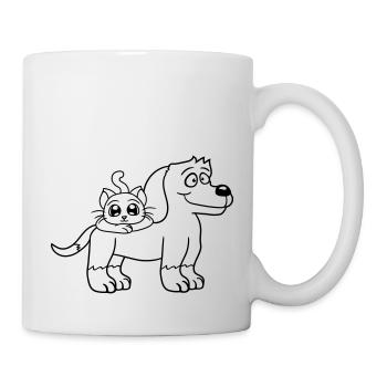 Hund Katze Zwei Freunde Team Kätzchen 2 Duo Crew - Tasse - Weiß - Rechts