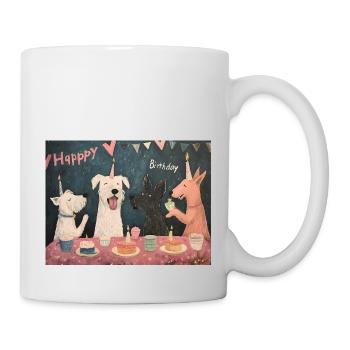 Happy Birthday dogs with cake - Tasse - Weiß - Rechts