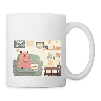 Happy Birthday cat - Tasse - Weiß - Rechts
