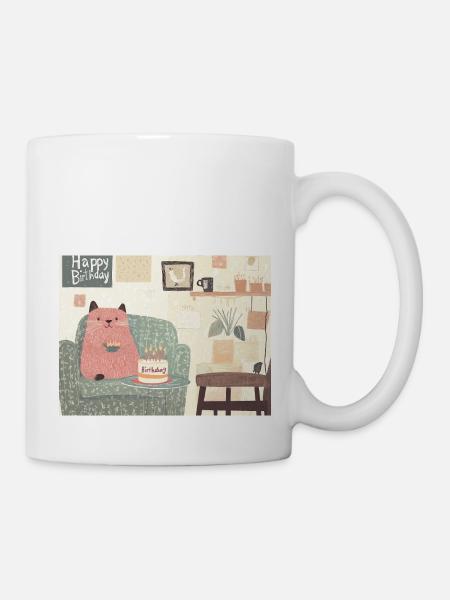 Happy Birthday cat - Tasse - Weiß
