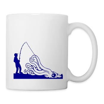 Fischer fängt Oktopus angelt Angler Fisch Fischen - Tasse - Weiß - Rechts