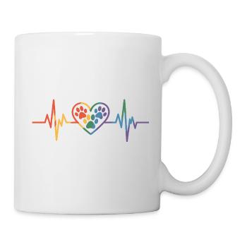 Bunter Herzschlag mit Hundepfote - Tasse - Weiß - Rechts