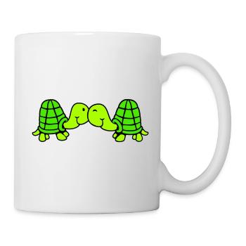 2 friends turtle love couple kissing cuddling - Mug - white - Right