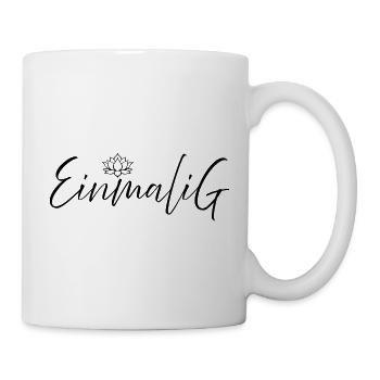 EINMALIG - schwarzer Schriftzug mit Lotus  - Tasse - Weiß - Rechts