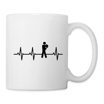 French horn player stick figure ECG heartline - Mug - white - Right