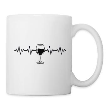 Wine glass, wine drinker, wine, red wine, ECG, heartbeat - Mug - white - Right